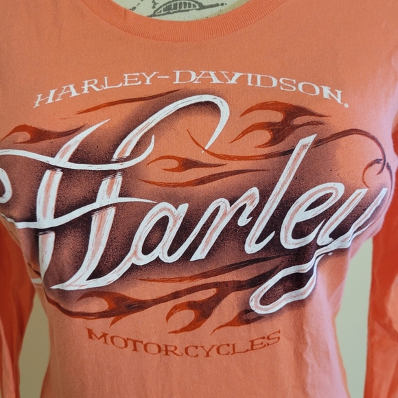 Harley Davidson Peach Long Sleeve Thumbhole Top. - Picture 2 of 6